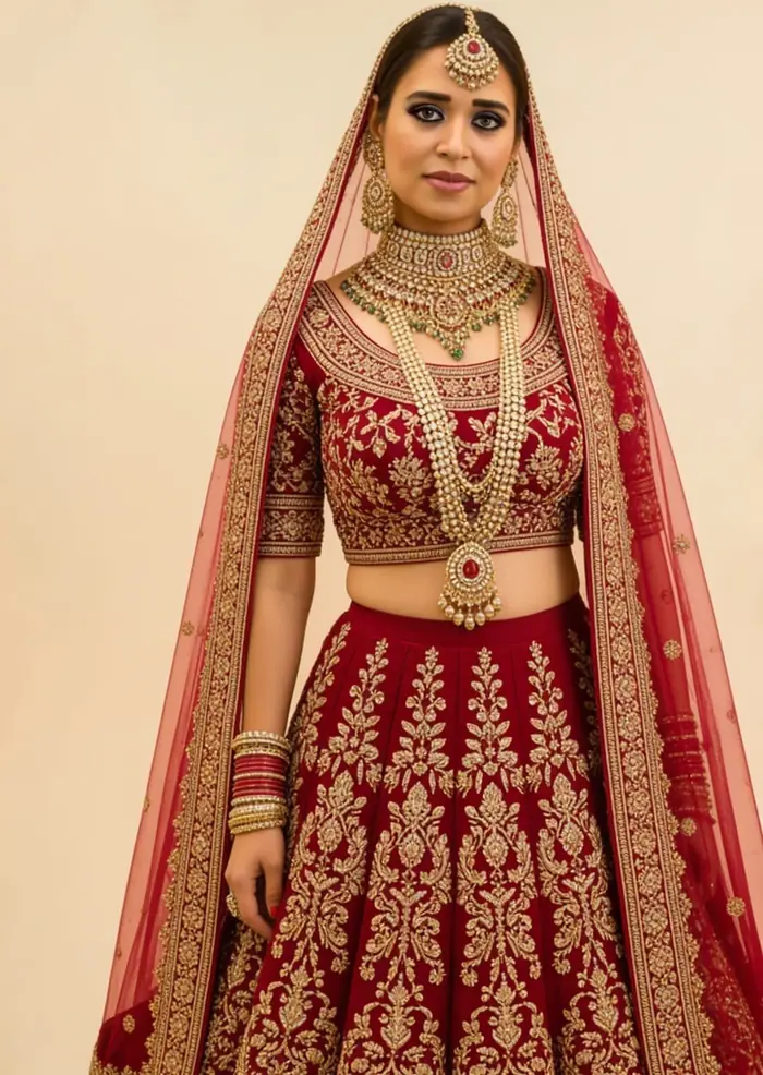 Pooja Sudha portfolio portrait in a bridal lehenga