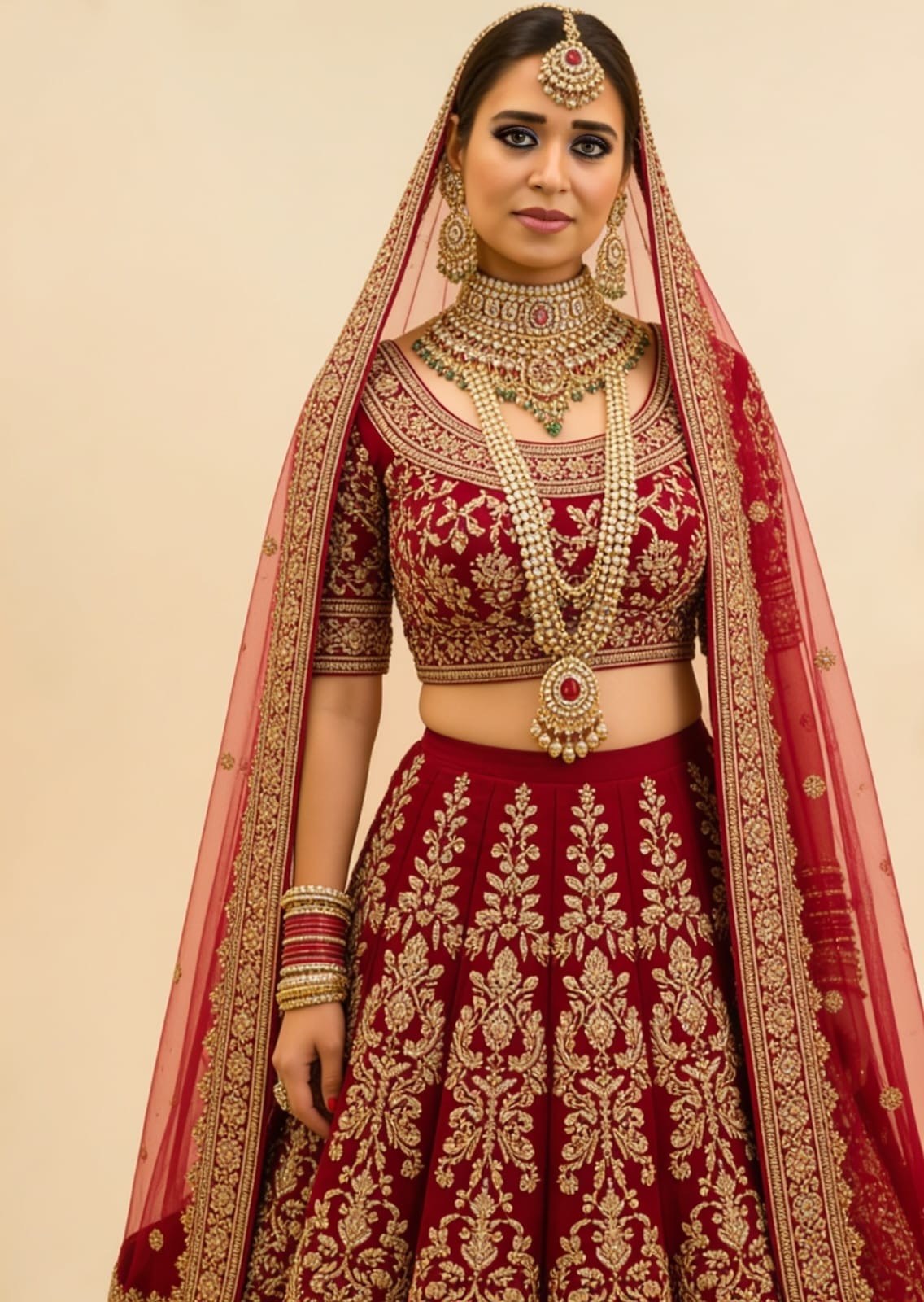 Pooja Sudha portfolio portrait in a bridal lehenga