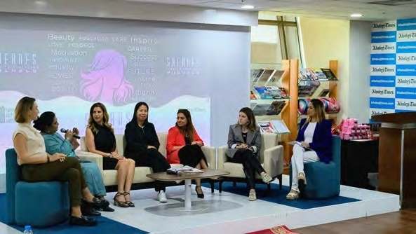 Pooja Sudha on a panel discussion at the SHEROES Khaleej Times International Women's Day event